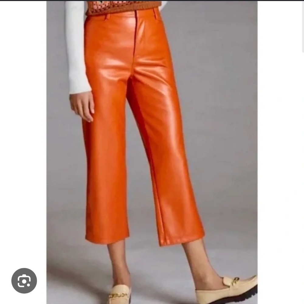 Avec Les Filles Anthropologie Orange Vegan Leather Pants